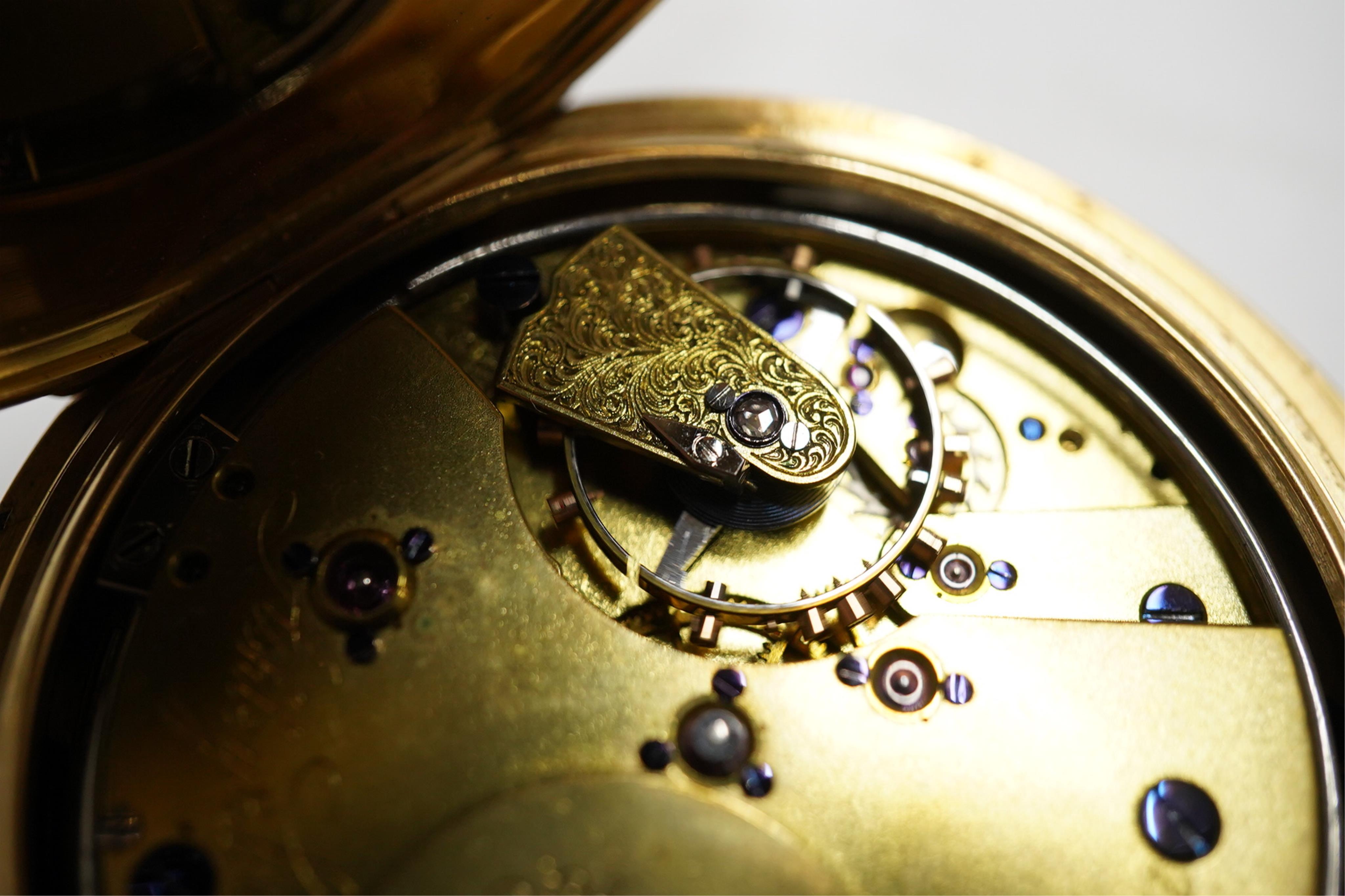 A George V 18ct gold hunter minute repeating lever pocket watch, by Ashley & Sims of Clerkenwell